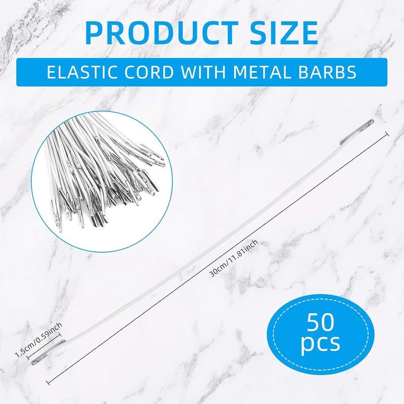 Notoke 50pcs Elastic Cords with Metal Ends, 11.8 Inch Soft Stretch Band Mask Lanyard Round Rope Extender Strap Craft String Loop for DIY Craft, Book Binding, Party Hats, Menu Hanging, and More - White - Image 2